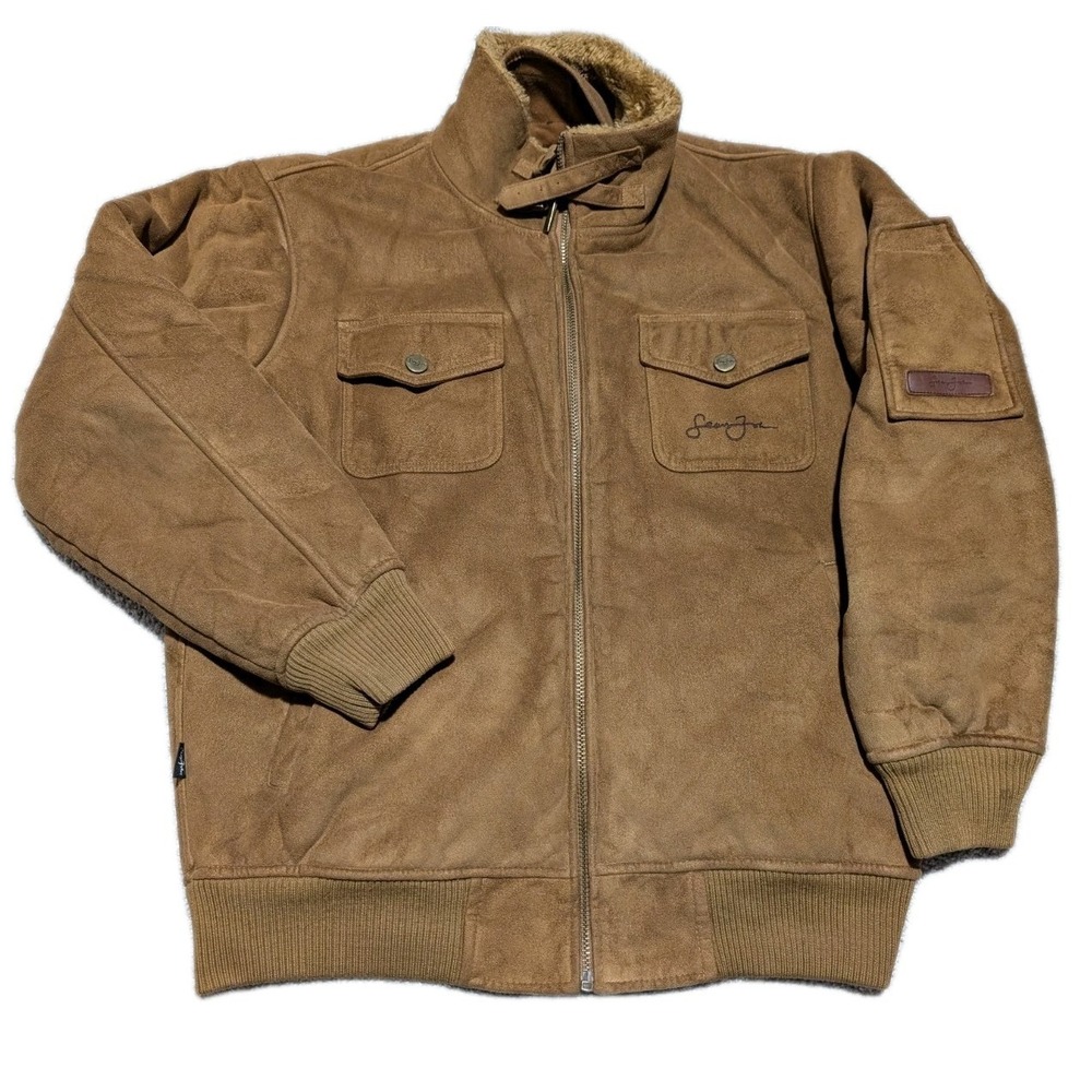 Vintage Sean John M Men's Faux Suede Faux Fur Lined Heavy Winter Coat Brown